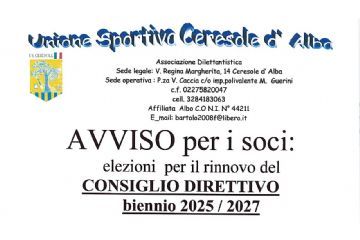 Elezioni per il rinnovo del consiglio direttivo biennio 2025/2027 dell&#39;Unione Sportiva di Ceresole d&#39;Alba